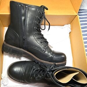 B.O.C. Black AMIAH Leather Combat Tie Up Boots Size 8.5